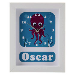Stripey Cats Personalised Oscar Octopus Framed Clock, 23 x 18cm